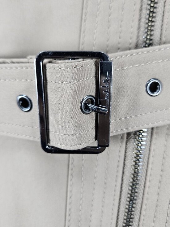 Nicole Miller Tan Leopard Removable Hood Belted Trench Soft Shell Long Coat S - Picture 14 of 16